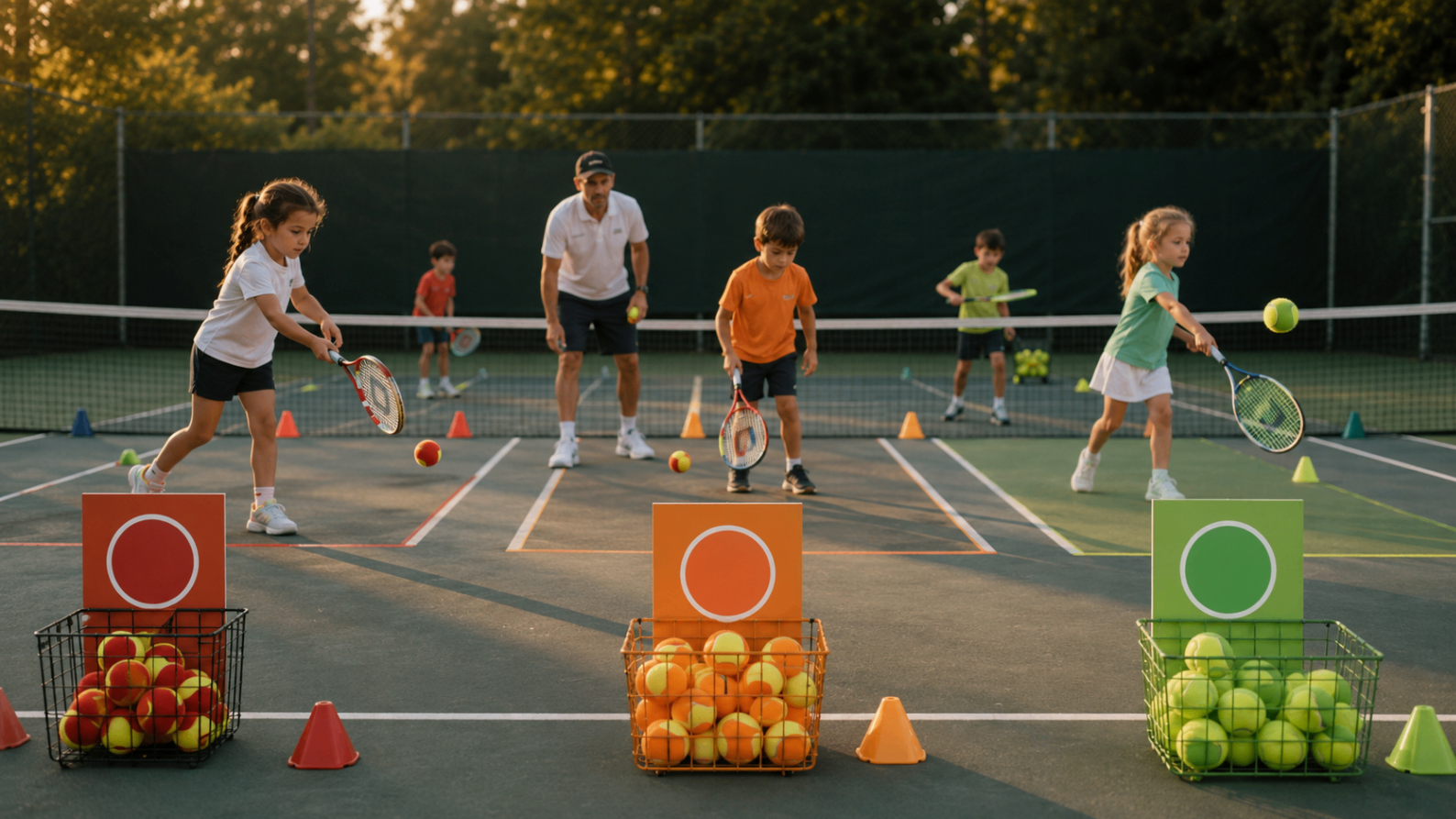 Bolas vermelha, laranja e verde no tênis infantil: entenda o Tennis10s